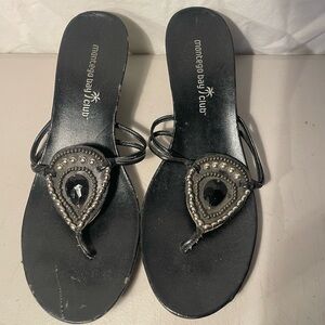 Montego Bay Club Black & Silver Beaded Sandal size 6 1/2